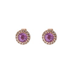 14KT Rose Gold Pink Sapphires and Diamond Circle Earring