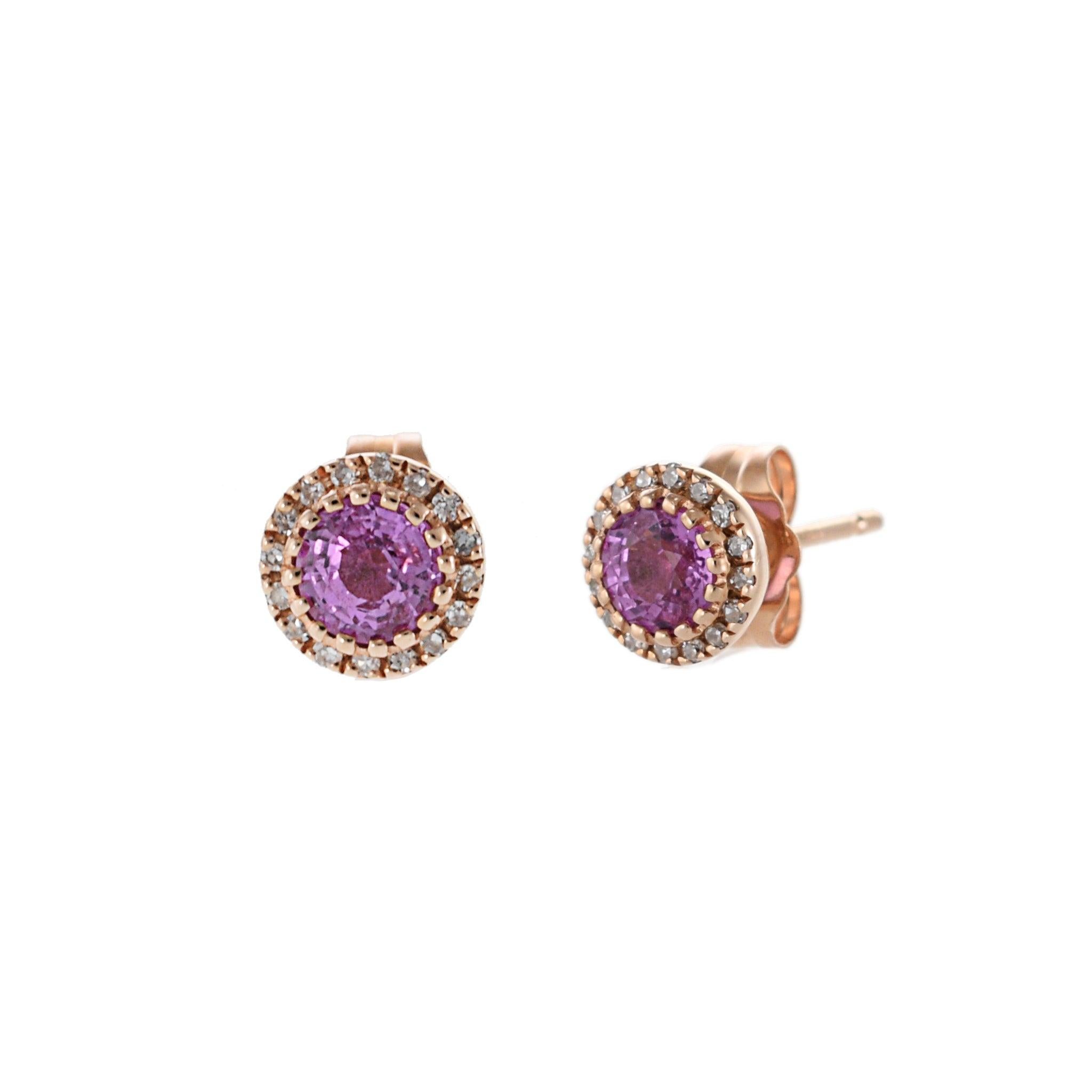 Moderno Orecchino a cerchio in oro rosa 14KT con zaffiri rosa e diamanti in vendita