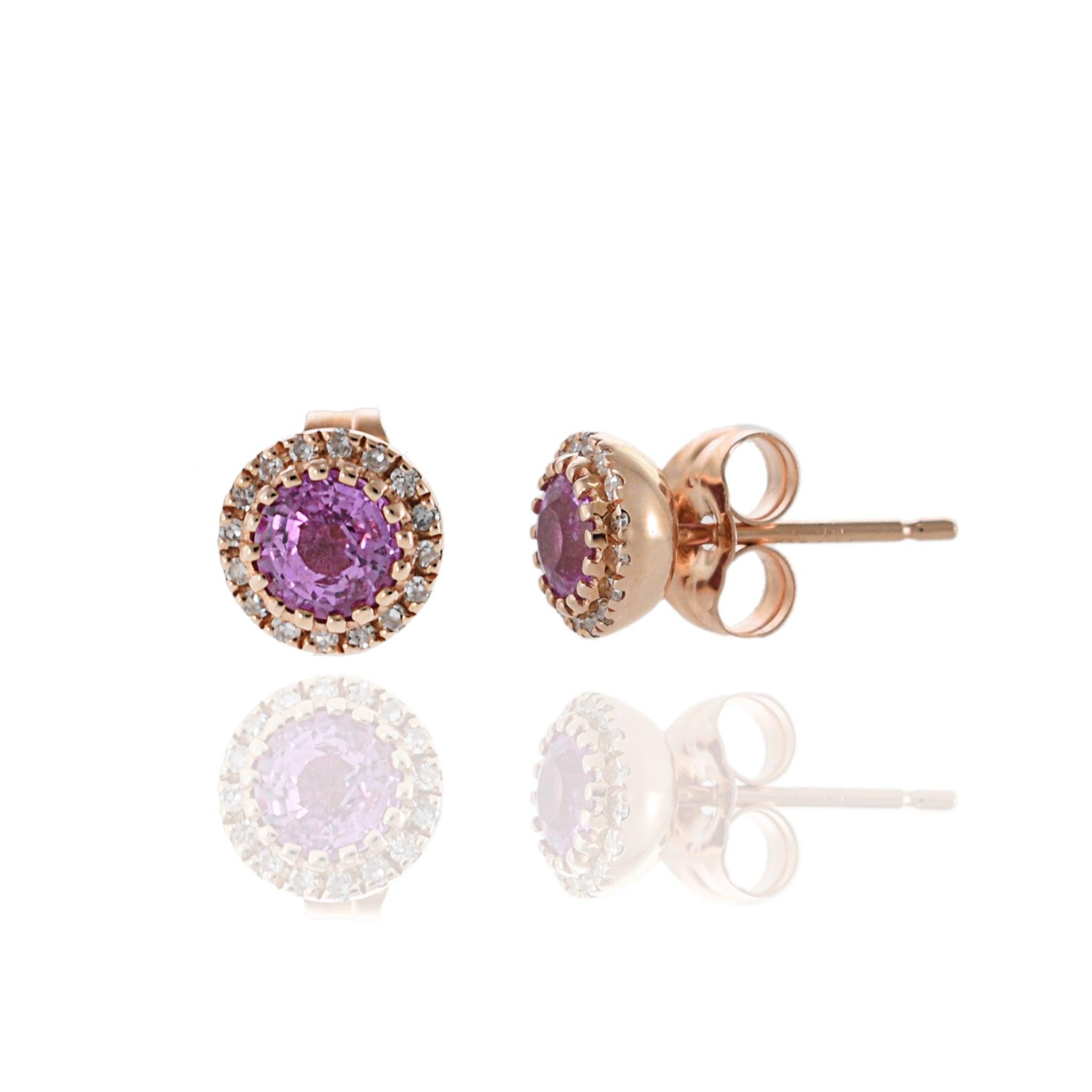 Orecchino a cerchio in oro rosa 14KT con zaffiri rosa e diamanti In condizioni Nuovo in vendita a New York, NY