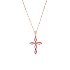 14KT Rose Gold Pink Tourmaline And Diamond Cross Necklace