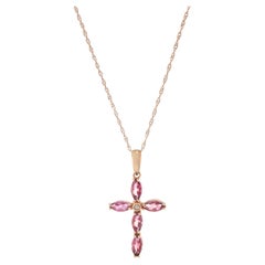 14KT Rose Gold Pink Tourmaline And Diamond Cross Necklace