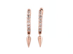 14KT Rose Gold Round Diamond Modern Spike Pave Huggie Hoop Earrings