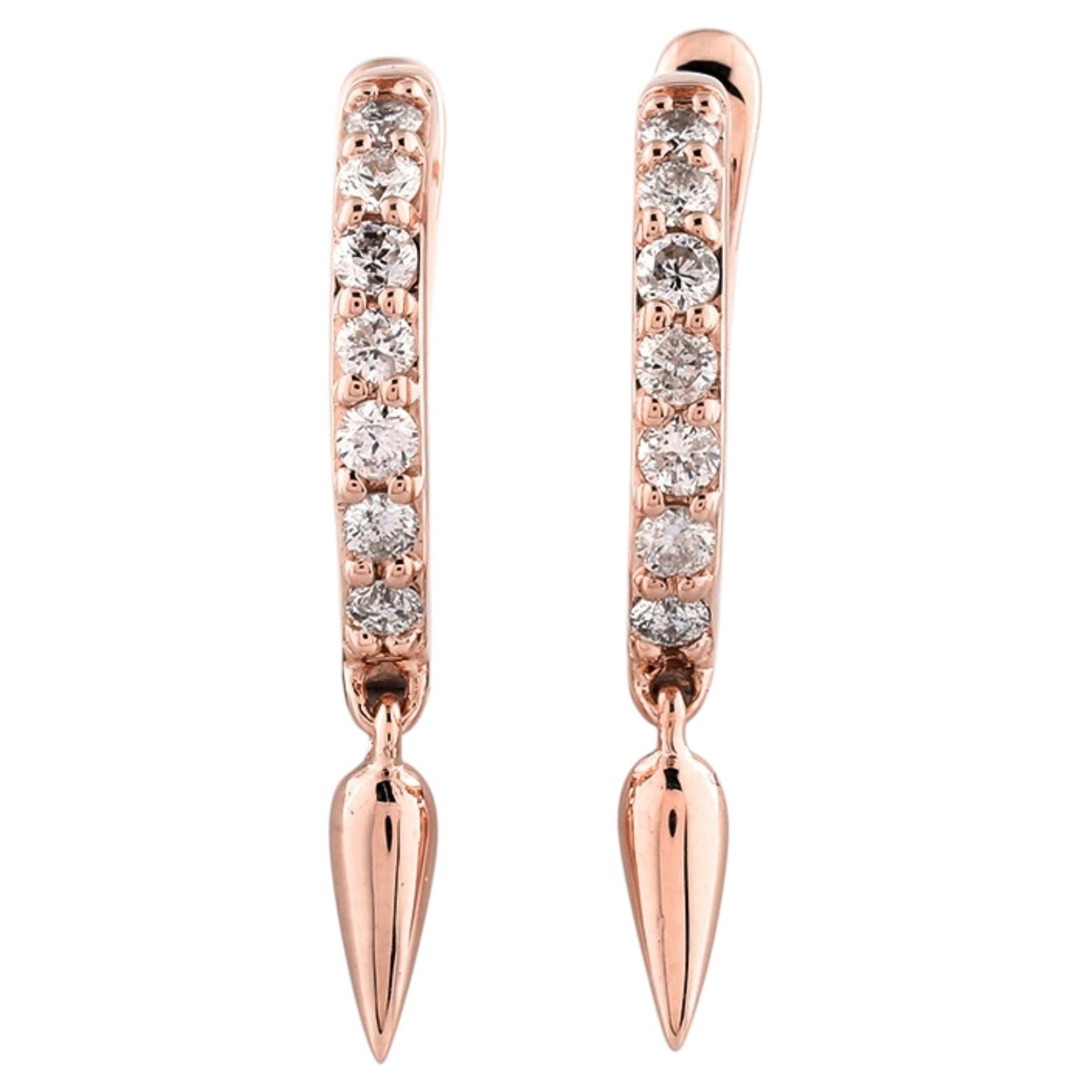 14KT Rose Gold Round Diamond Modern Spike Pave Huggie Hoop Earrings