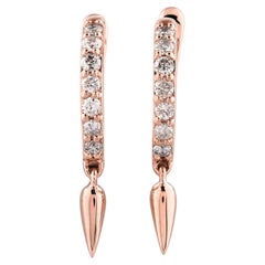 14KT Rose Gold Round Diamond Modern Spike Pave Huggie Hoop Earrings