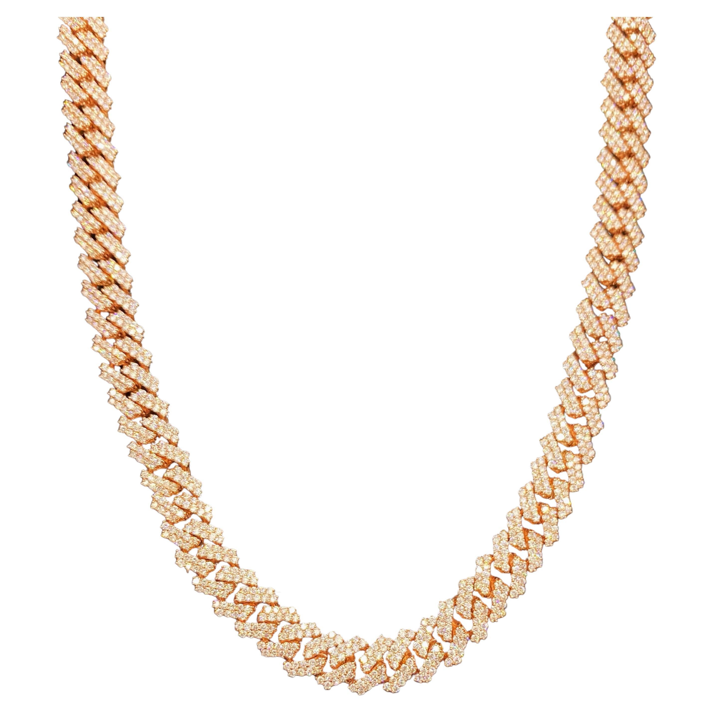 14kt Rose Gold Thin Cuban Link Chain With 17.05ct Diamonds  For Sale