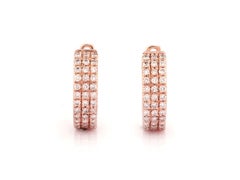 14KT Rose Gold Triple Row Pave Diamond Huggee Hoop Earrings