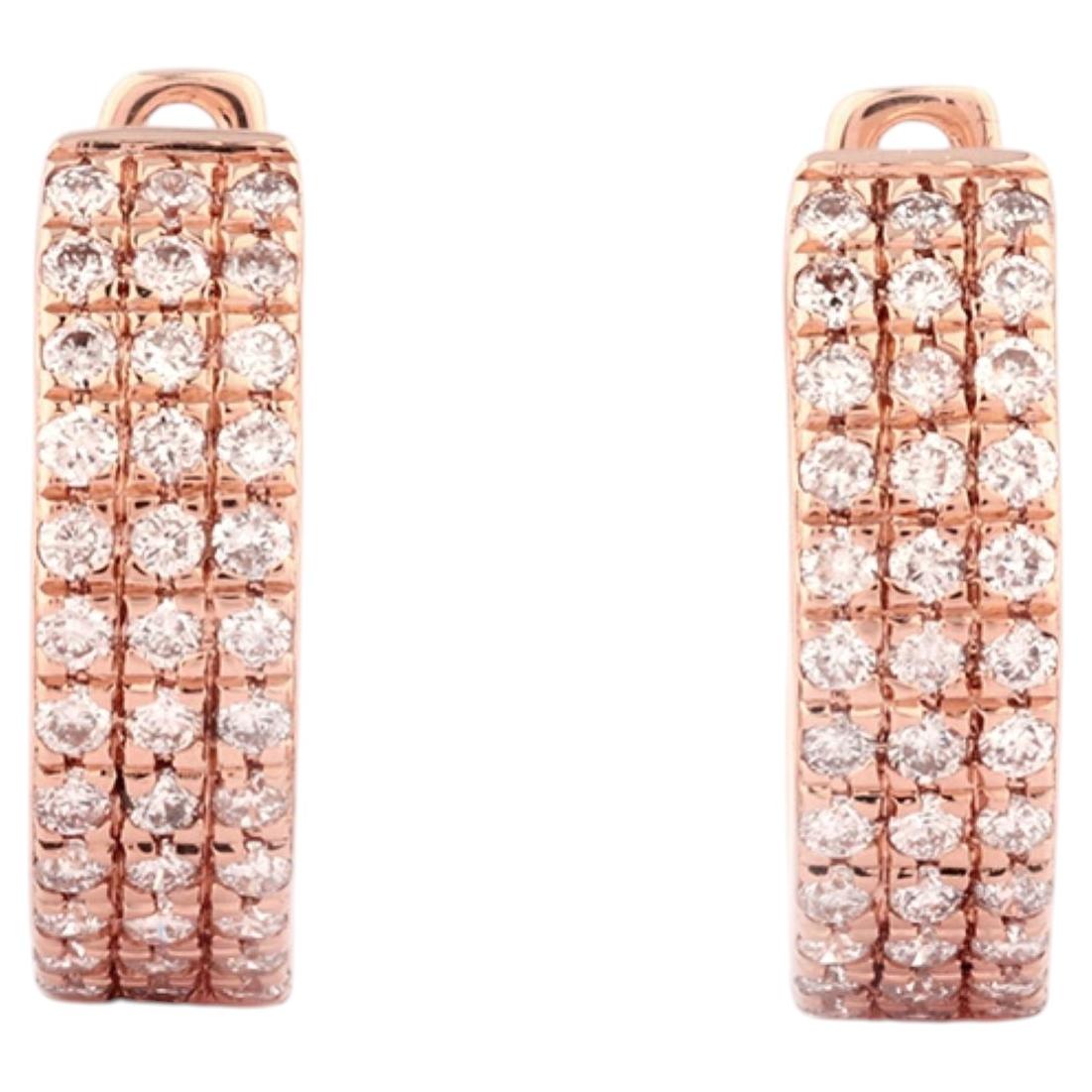 Boucles d'oreilles créoles « Huggee » à trois rangées, en or rose 14 carats, serties de diamants en pavé en vente