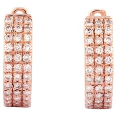 14KT Rose Gold Triple Row Pave Diamond Huggee Hoop Earrings
