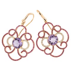 14Kt Rose Gold with Amethyst and White Diamonds and Ruby Earrings