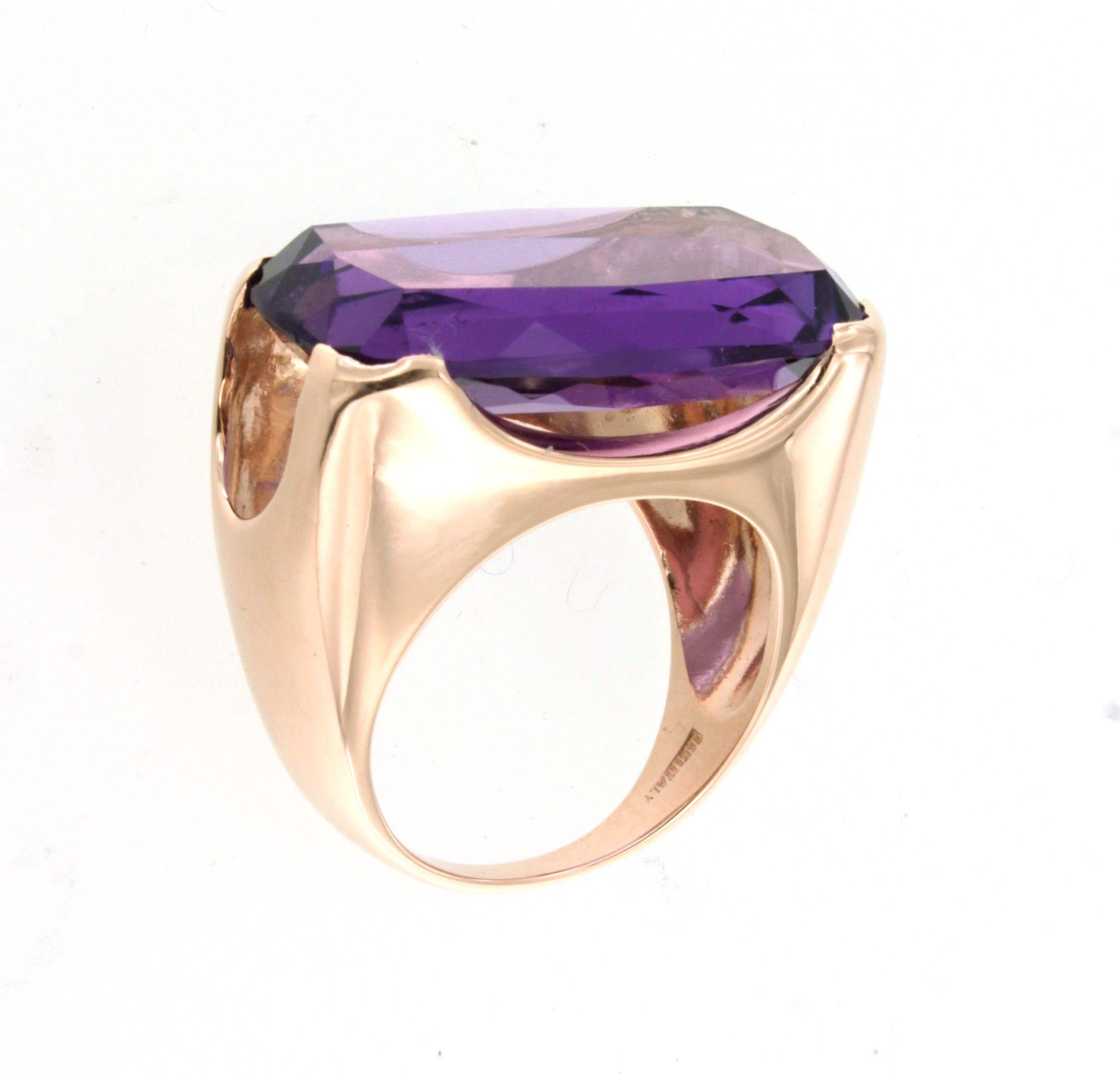 Taglio baguette Oro rosa 14Kt con ametista  A. Stone Moderno Stupefacente  Anello da cocktail in vendita