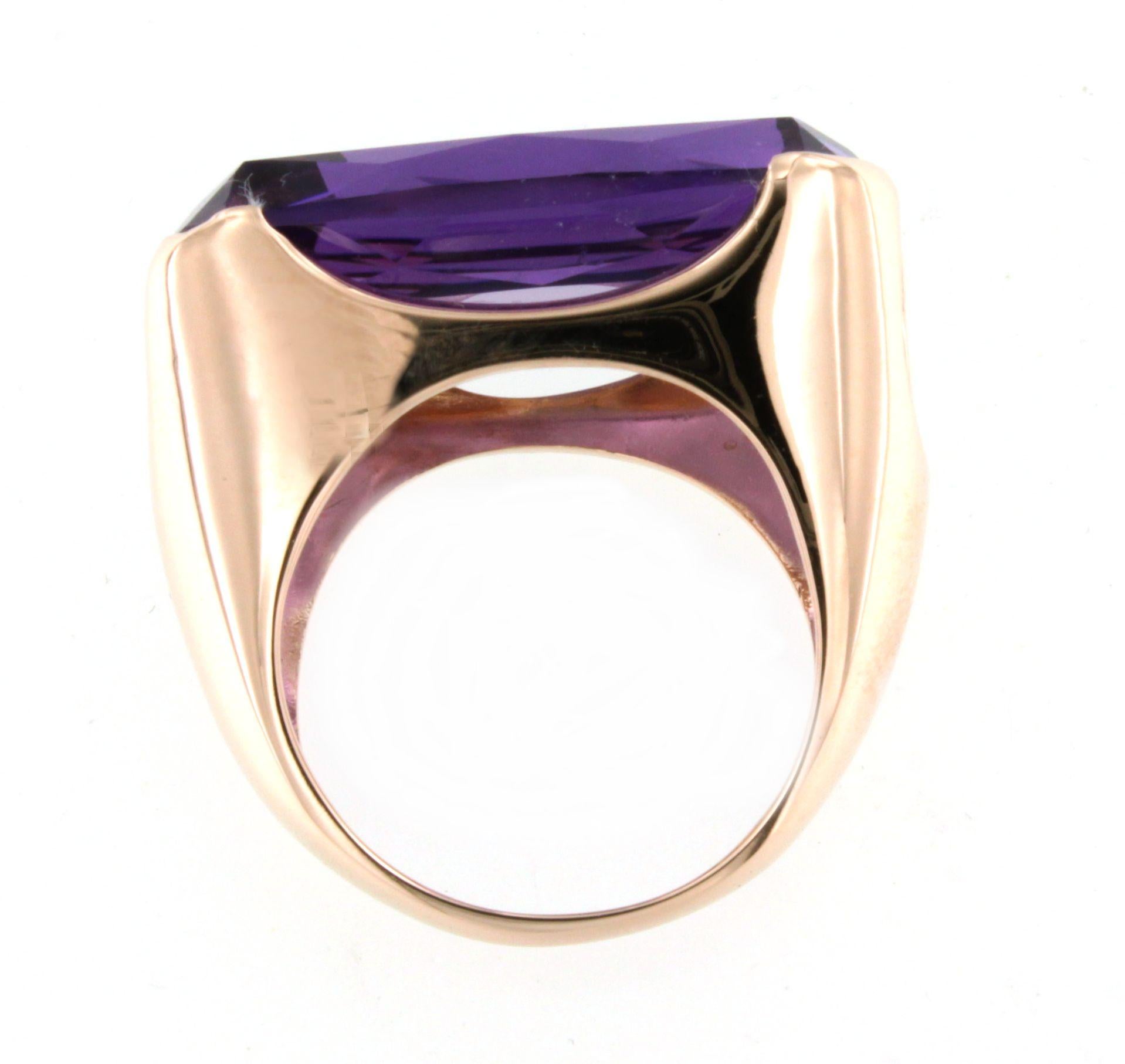 da uomo o donna Oro rosa 14Kt con ametista  A. Stone Moderno Stupefacente  Anello da cocktail in vendita