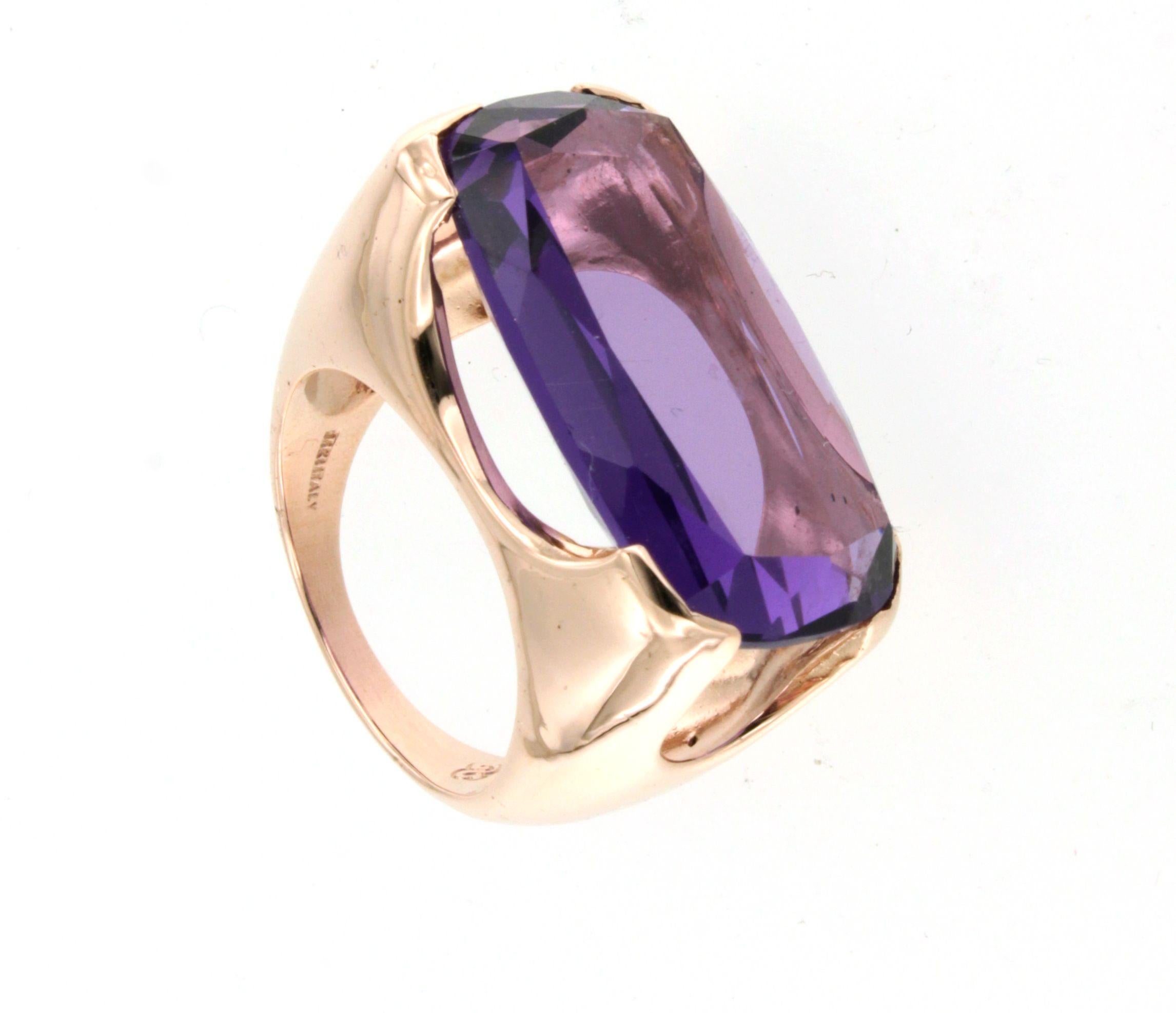 Oro rosa 14Kt con ametista  A. Stone Moderno Stupefacente  Anello da cocktail in vendita 2