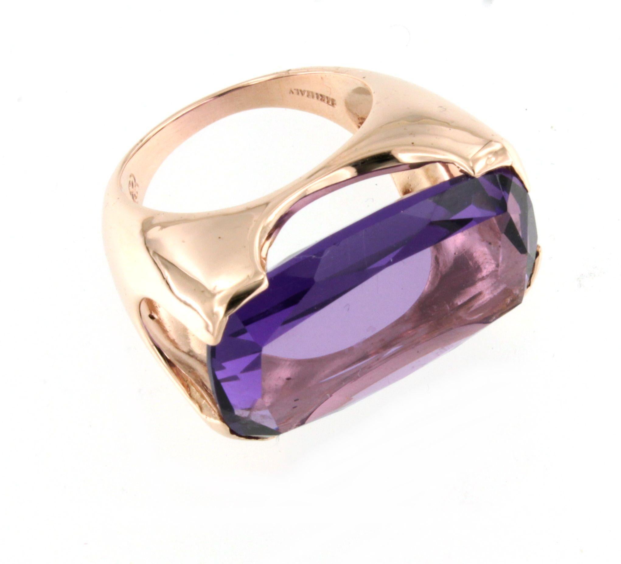Oro rosa 14Kt con ametista  A. Stone Moderno Stupefacente  Anello da cocktail in vendita 3
