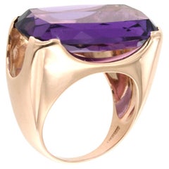 Oro rosa de 14 quilates con amatista  Stone Moderno Asombroso  Anillo de cóctel