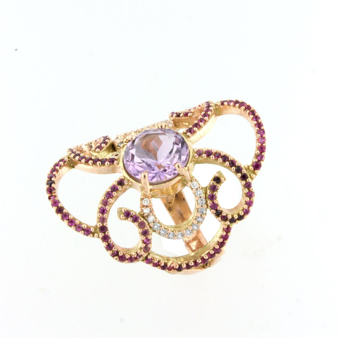 Ring aus 14 Karat Roségold mit Ametist Whyte-Diamanten und Rubin (Kunsthandwerker*in) im Angebot