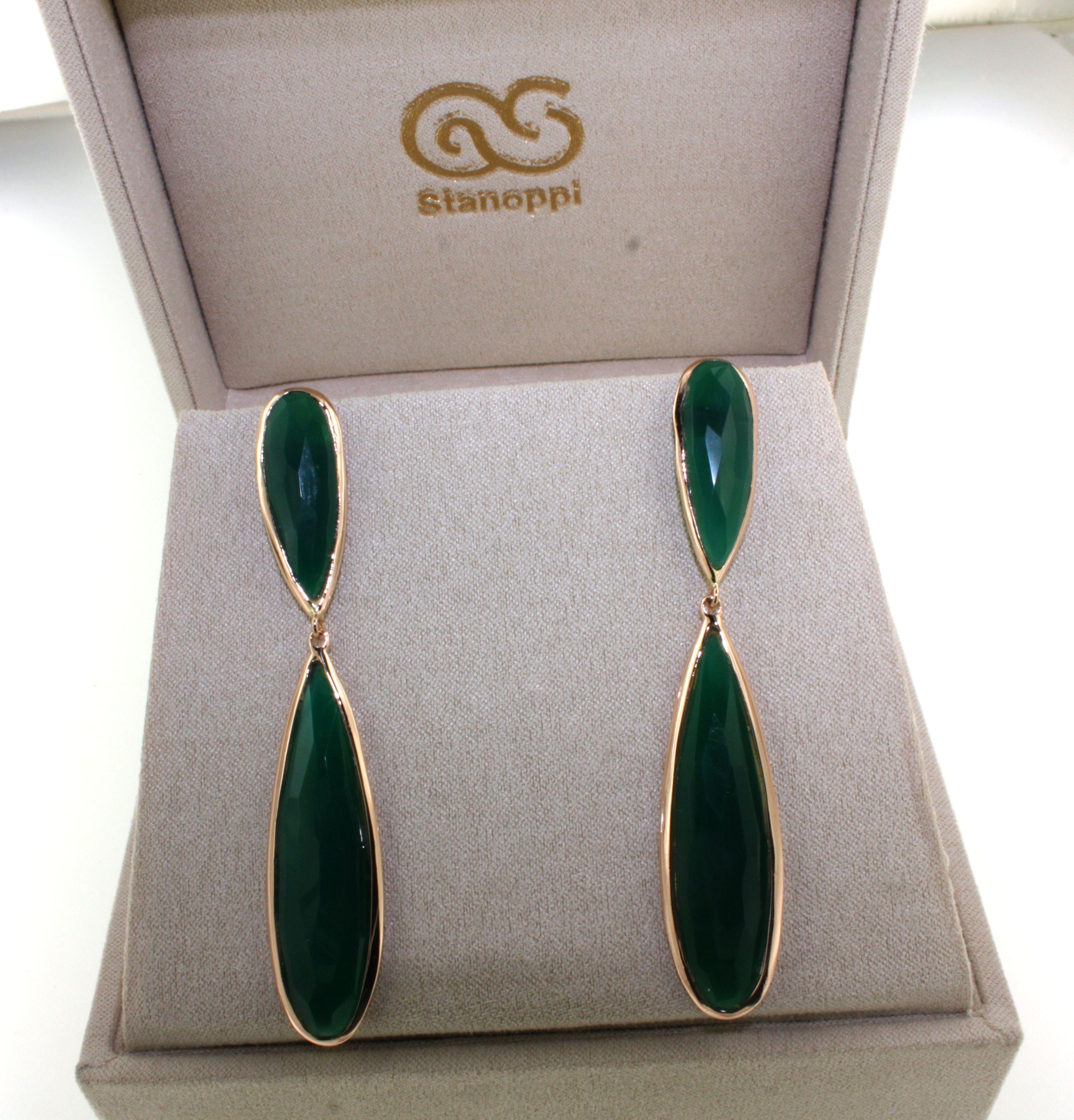 14KT Rose Gold with Green Agata Natural  Stone Modern Amazing  Earrings For Sale 5