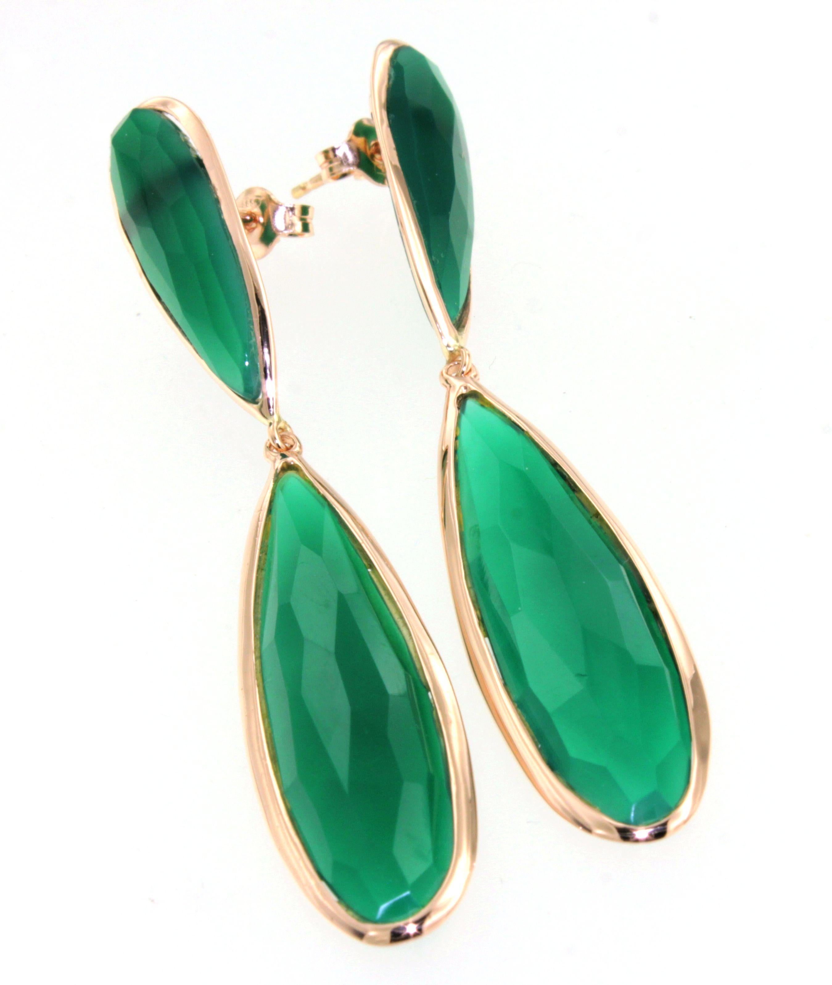 14KT Rose Gold with Green Agata Natural  Stone Modern Amazing  Earrings For Sale 6