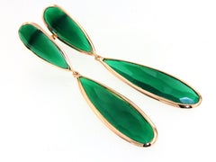 14KT Rose Gold with Green Agata Natural  Stone Modern Amazing  Earrings