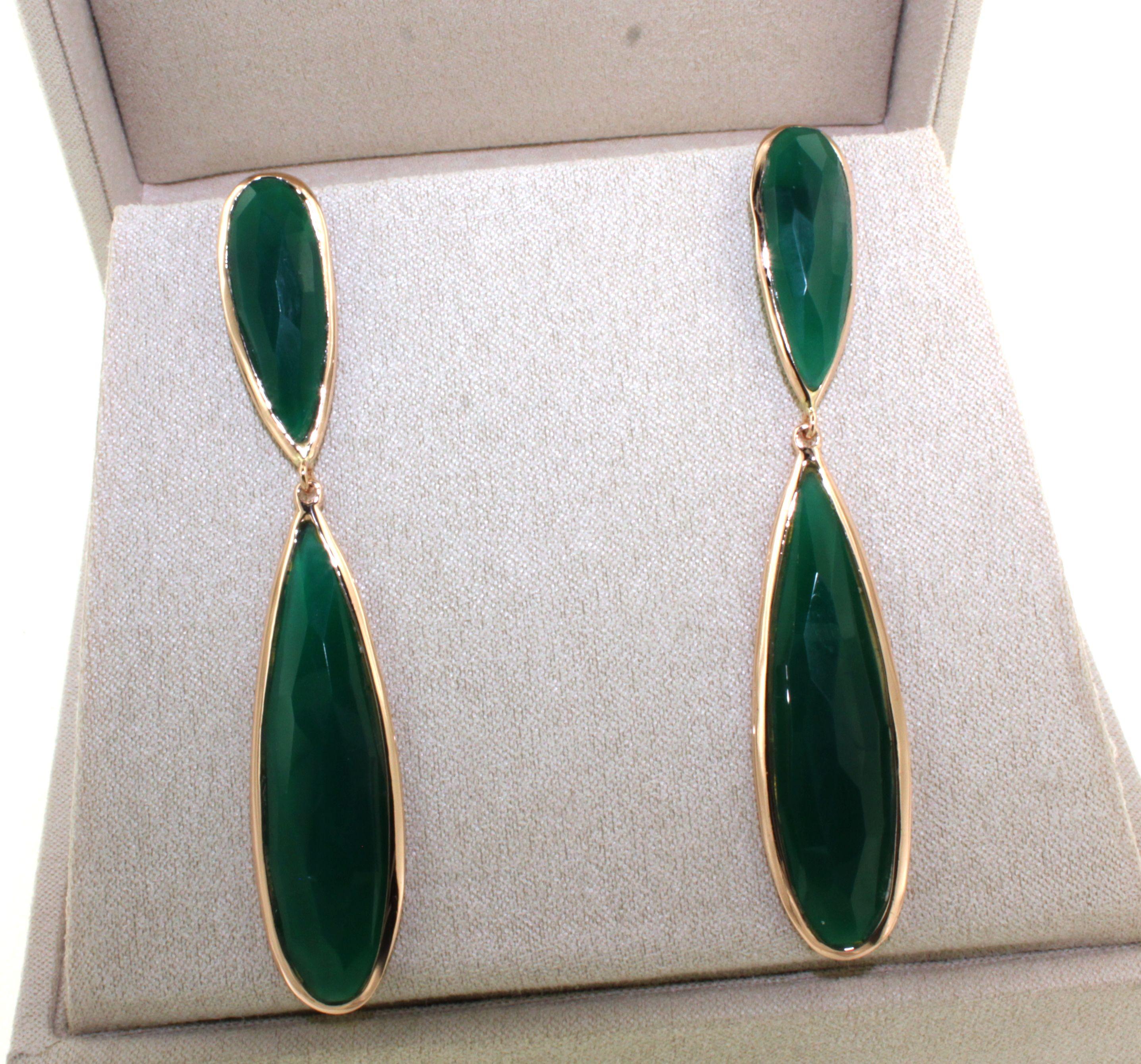 14KT Rose Gold with Green Agata Natural  Stone Modern Amazing  Earrings In New Condition For Sale In GALLARATE, IT
