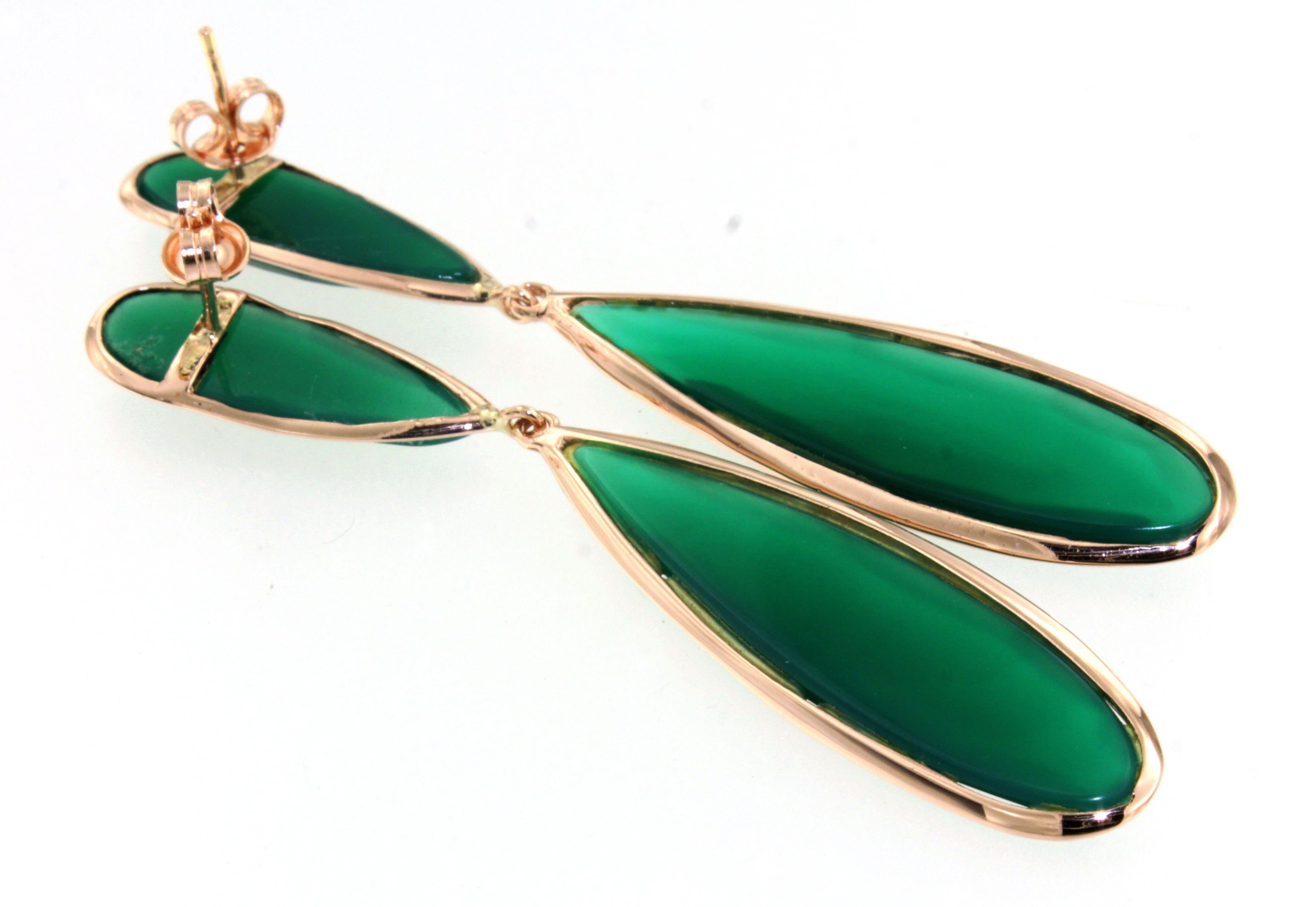 14KT Rose Gold with Green Agata Natural  Stone Modern Amazing  Earrings For Sale 4