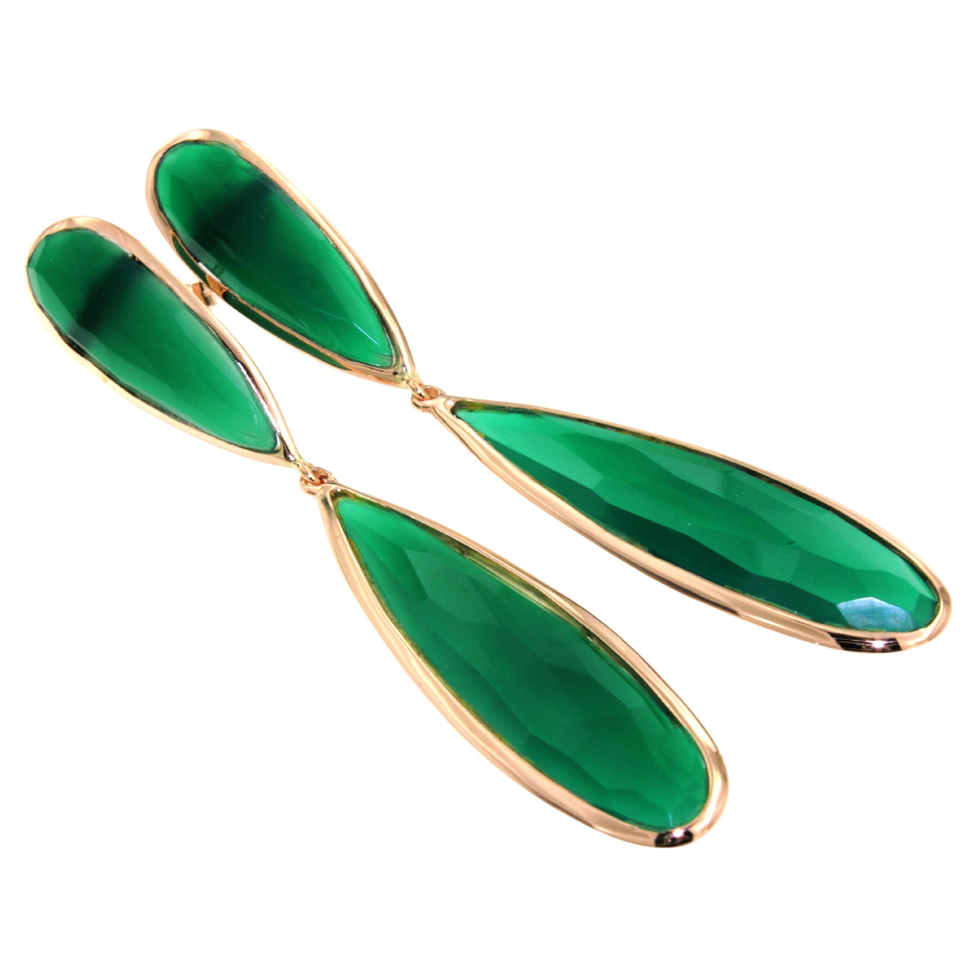 14KT Rose Gold with Green Agata Natural  Stone Modern Amazing  Earrings For Sale