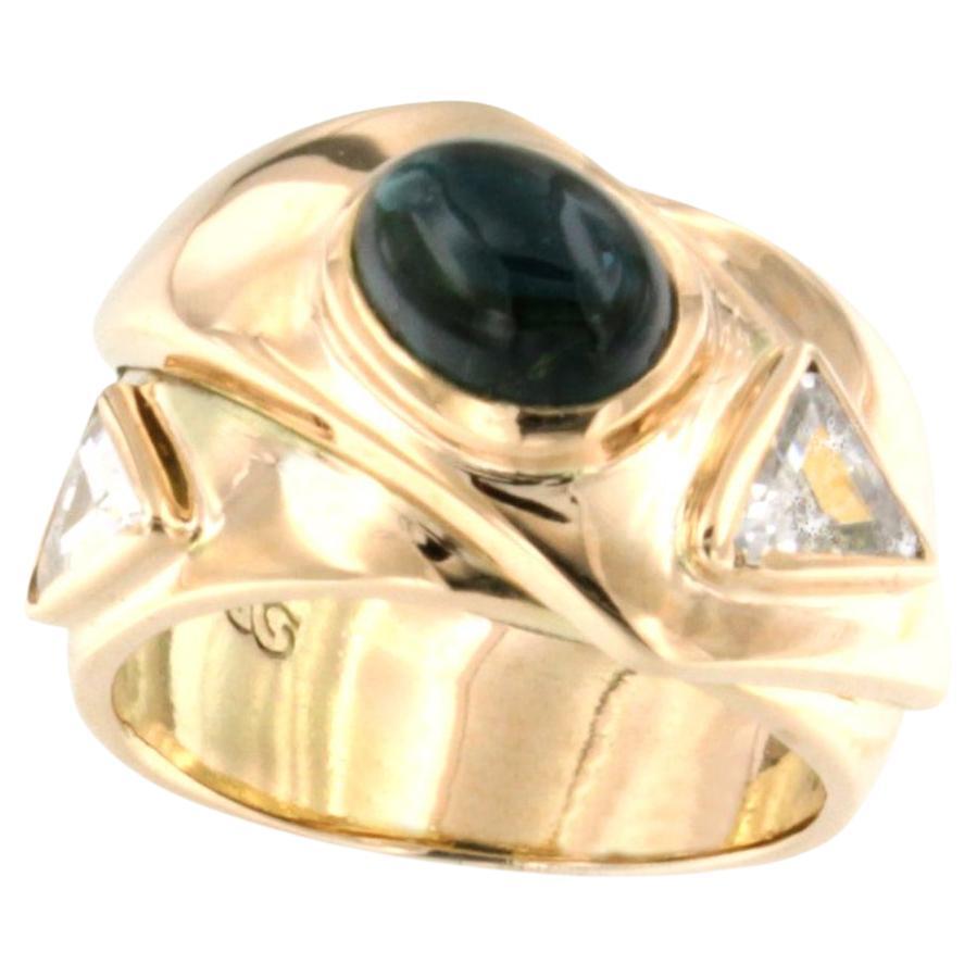 14kt Rose Gold with Green Tourmaline and Whit Triangular Swarovski Stone Ring