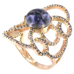 14kt Rose Gold with Iolite Tanzanite and White Diamonds Cocktail Ring