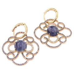 14kt Rose Gold with Iolite Tanzanites and White Diamonds Modern Earrings