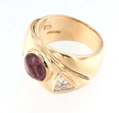 14kt Rose Gold with Pink Tourmaline and White Triangular Swarovski Stone Ring