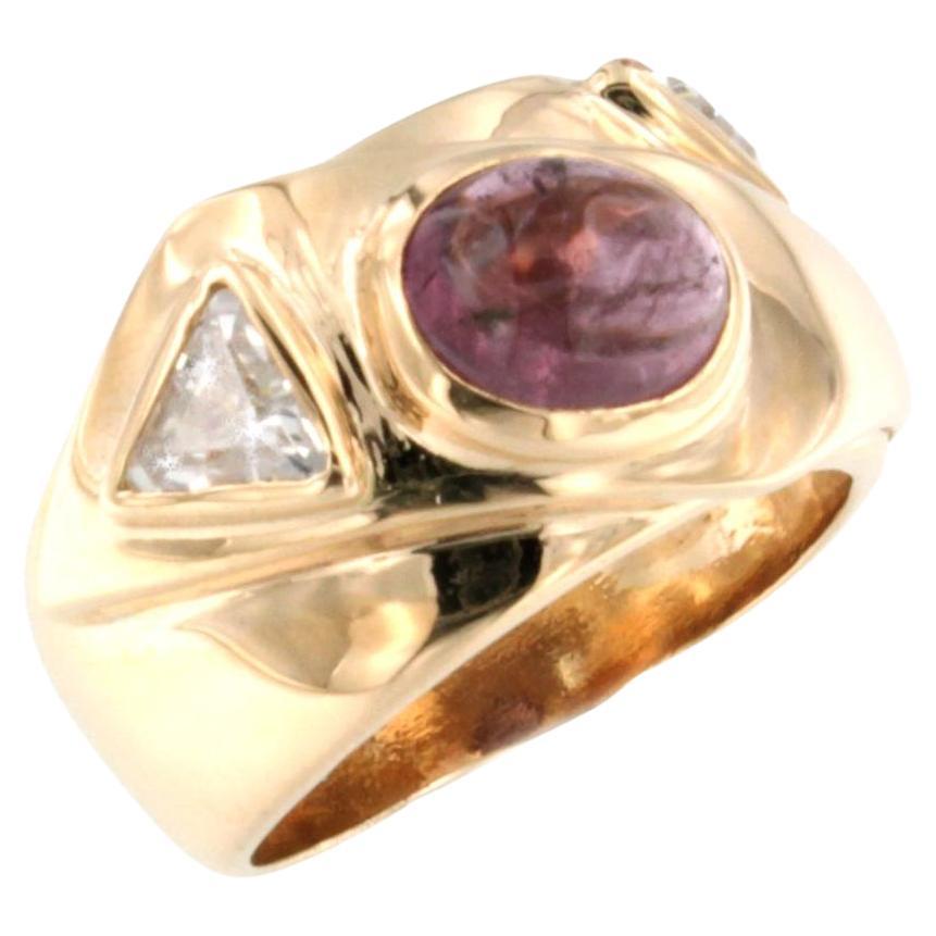 14kt Rose Gold with Pink Tourmaline and White Triangular Swarovski Stone Ring For Sale