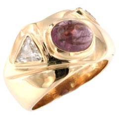 14kt Rose Gold with Pink Tourmaline and White Triangular Swarovski Stone Ring