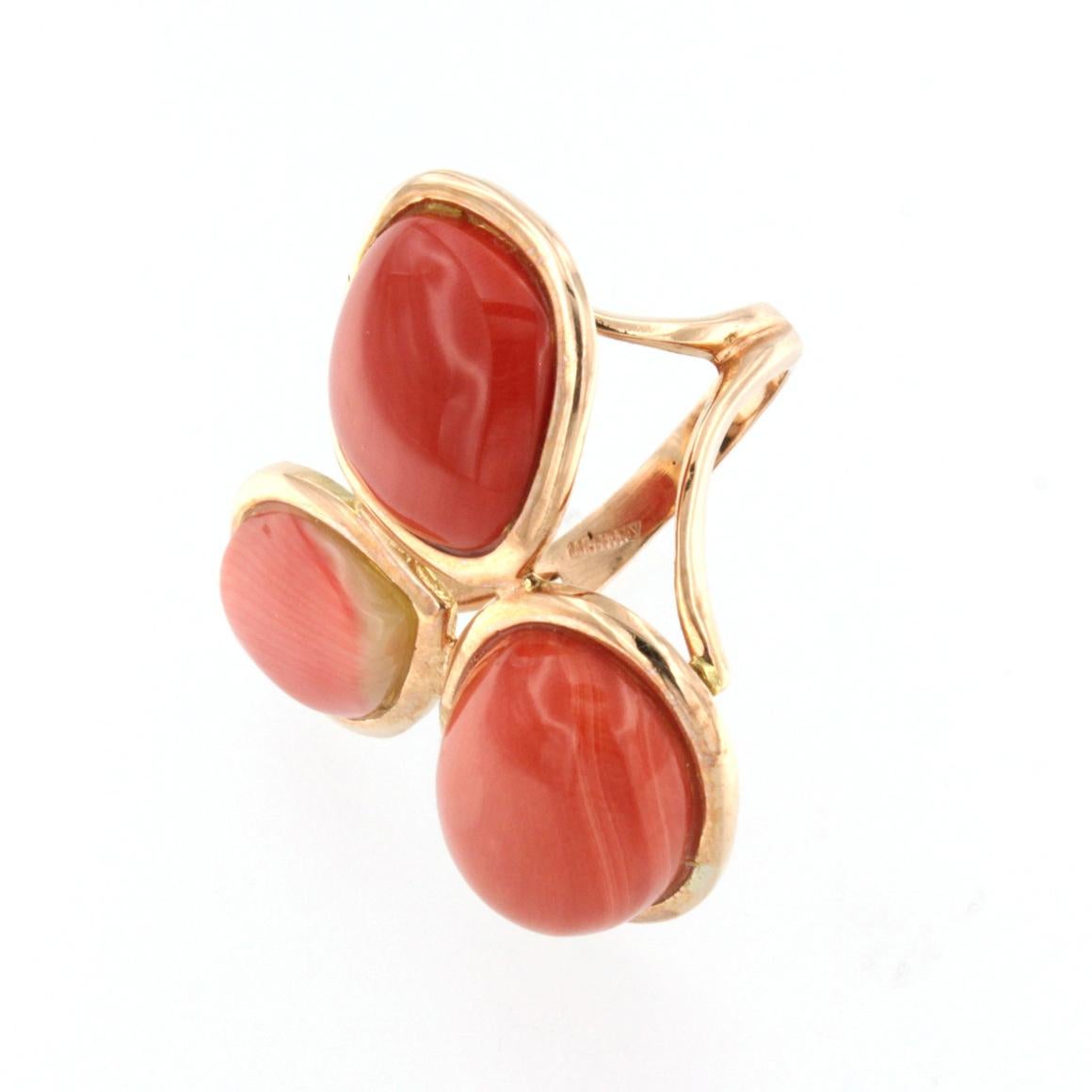 Modern 14kt Rose Gold with Red Coral Ring For Sale