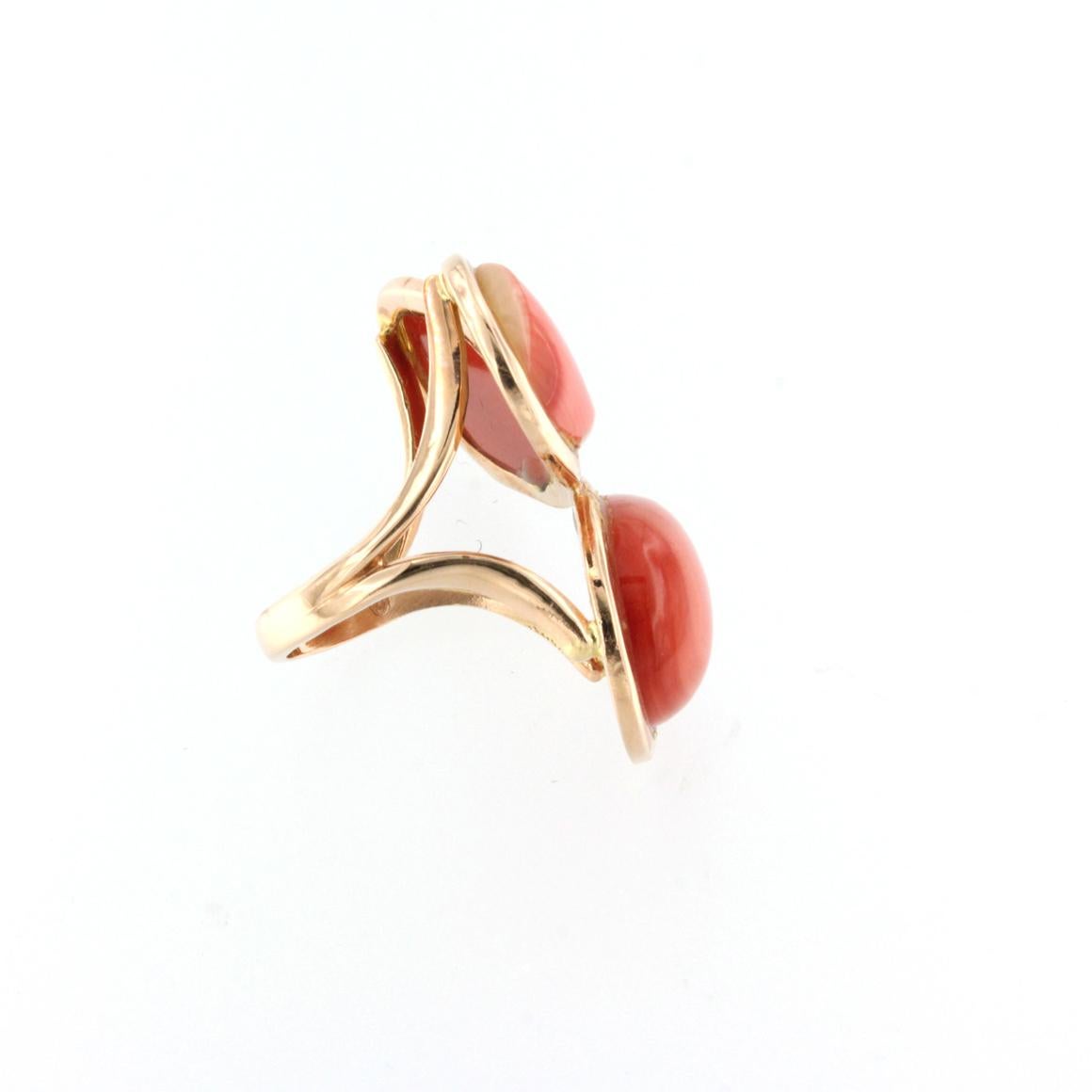 14kt Rose Gold with Red Coral Ring In New Condition For Sale In GALLARATE, IT