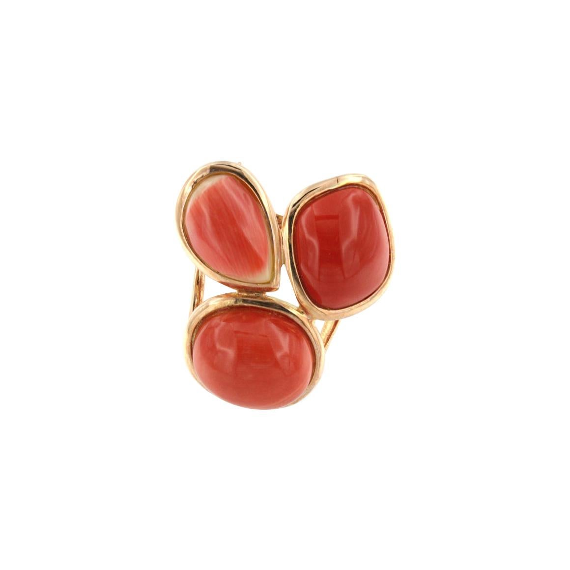 14kt Rose Gold with Red Coral Ring For Sale