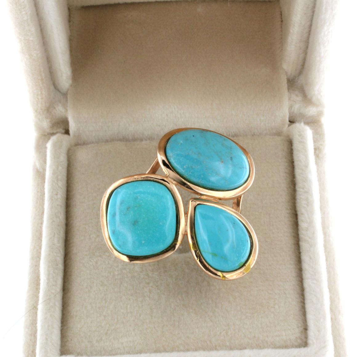 Modern 14kt Rose Gold with Turquoise Ring For Sale