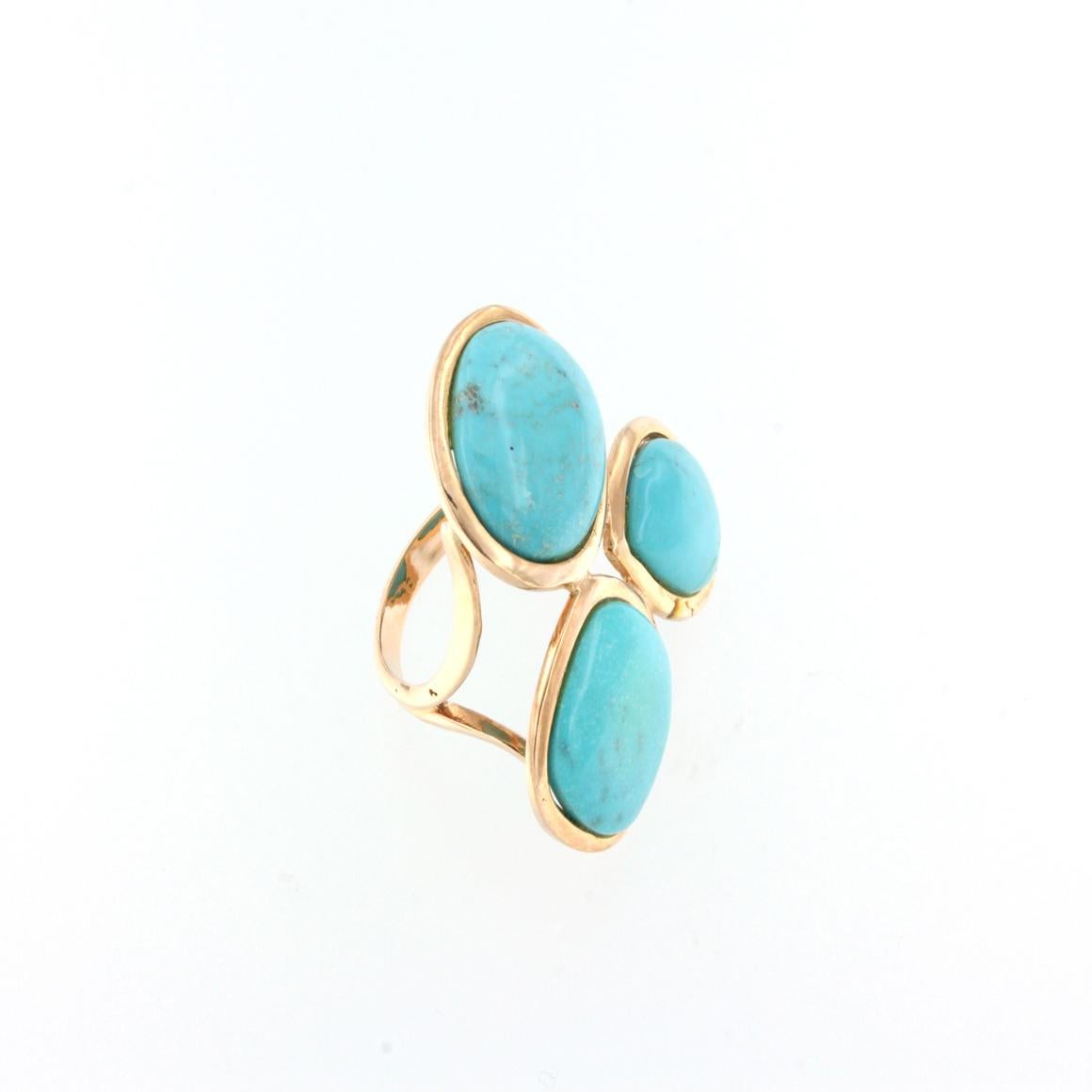 Rose Cut 14kt Rose Gold with Turquoise Ring For Sale