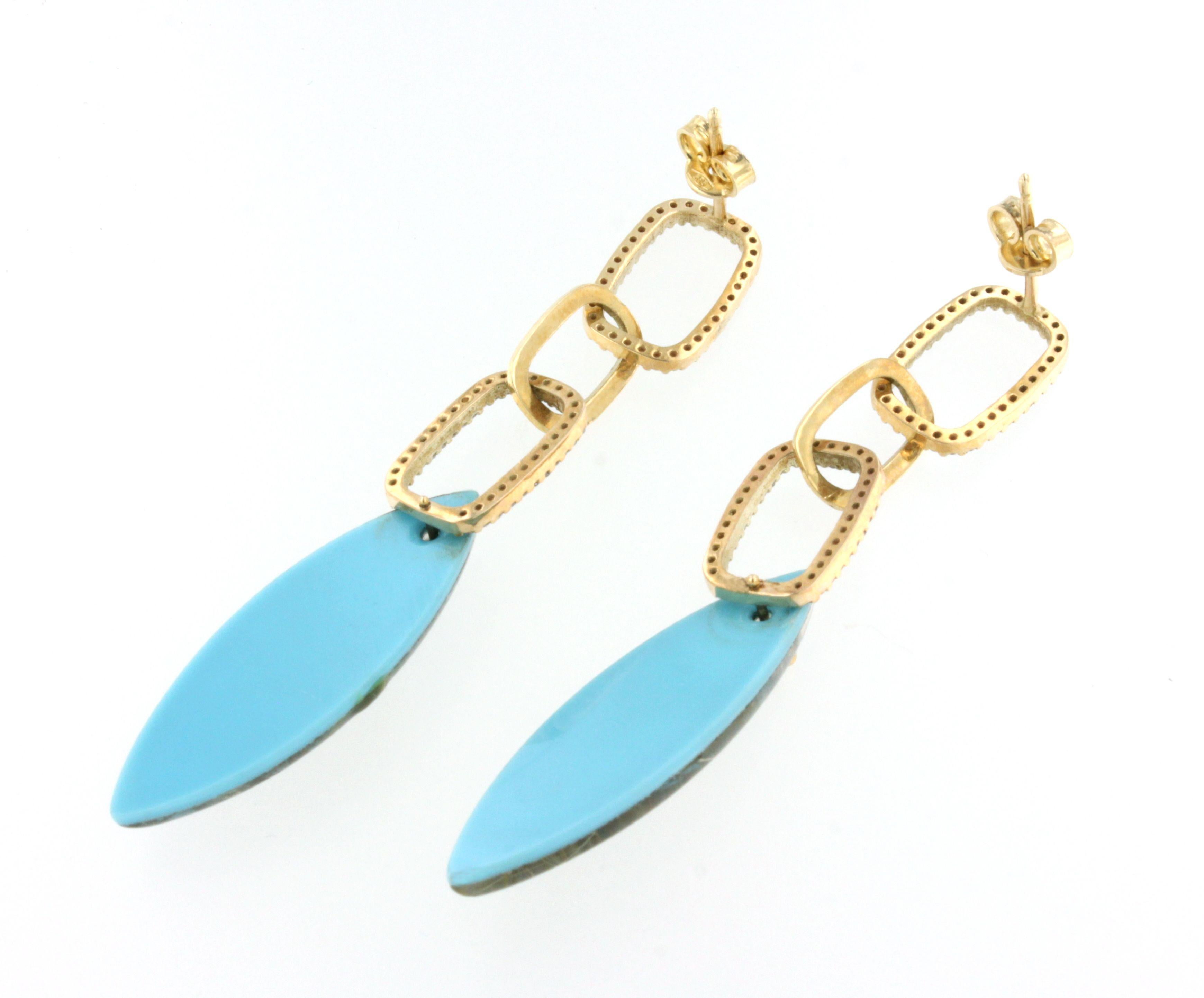 Marquise Cut 14Kt Rose Gold with Turquoise, Rutilated Quartz, White Diamonds Earrings For Sale