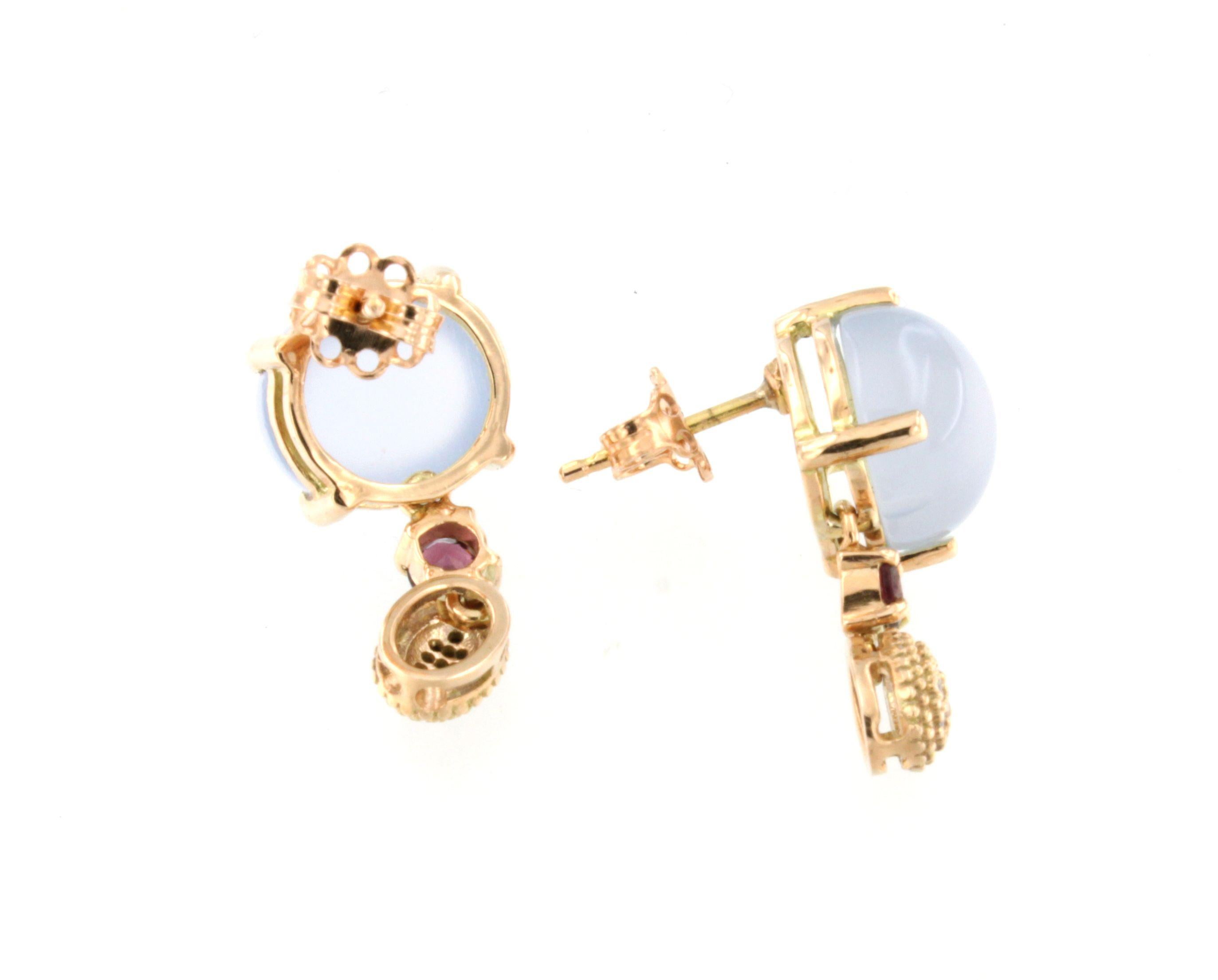 Ohrringe aus 14 Karat Roségold mit weißen Diamanten, rosa Turmalin und Calcedony im Zustand „Neu“ im Angebot in GALLARATE, IT