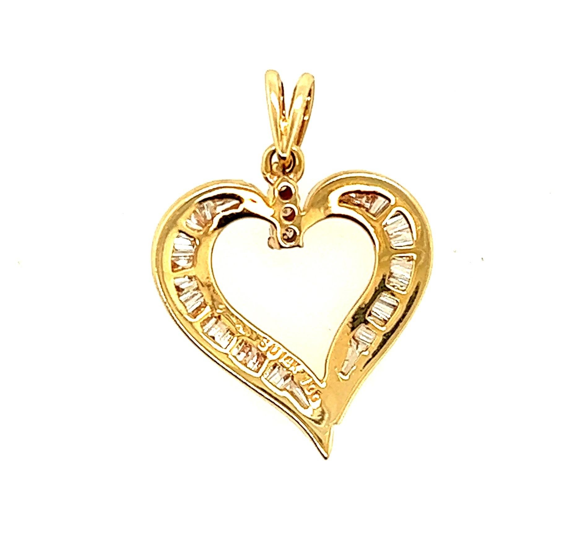 14kt Round and Baguette Diamond Heart Pendant  In Good Condition In Towson, MD