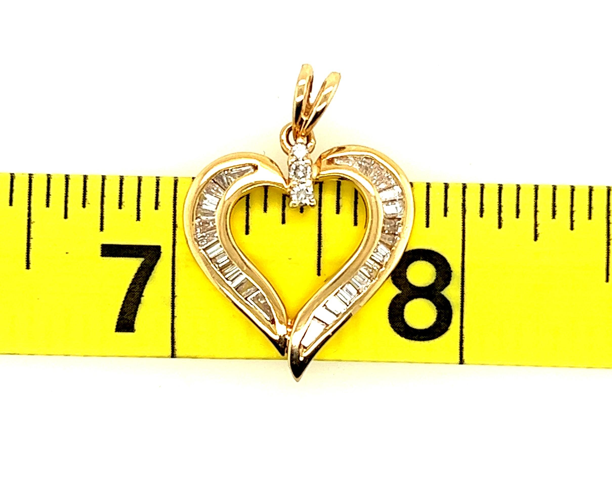 14kt Round and Baguette Diamond Heart Pendant  1