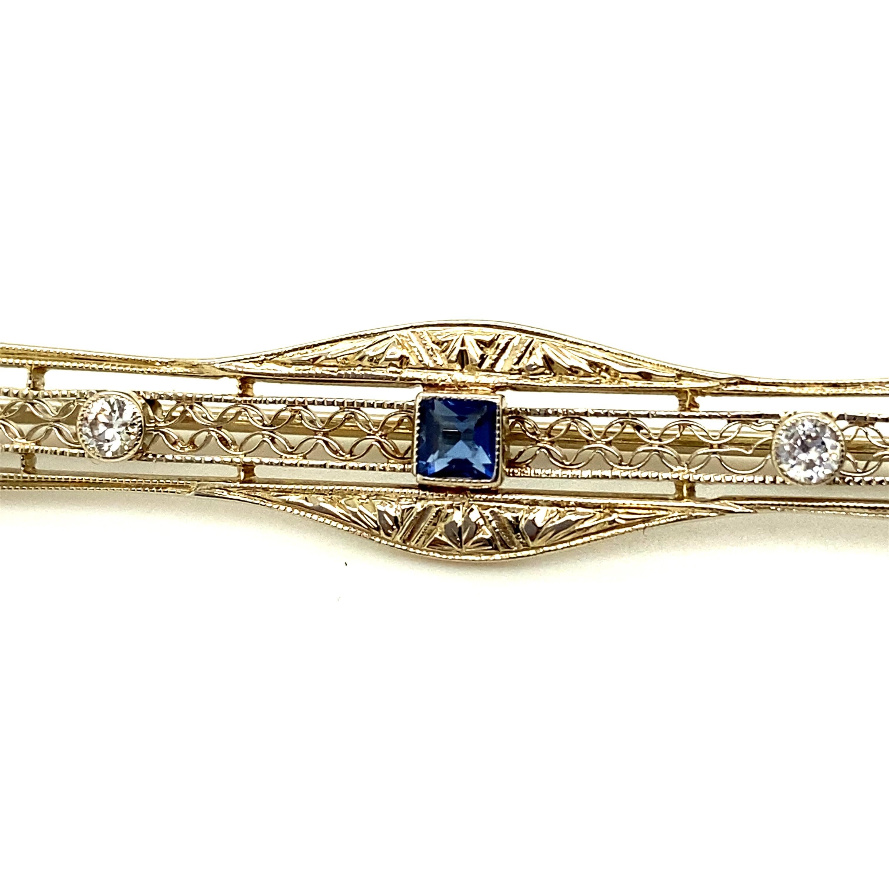 14kt Sapphire and Diamond Art Deco Pin In Good Condition In Towson, MD