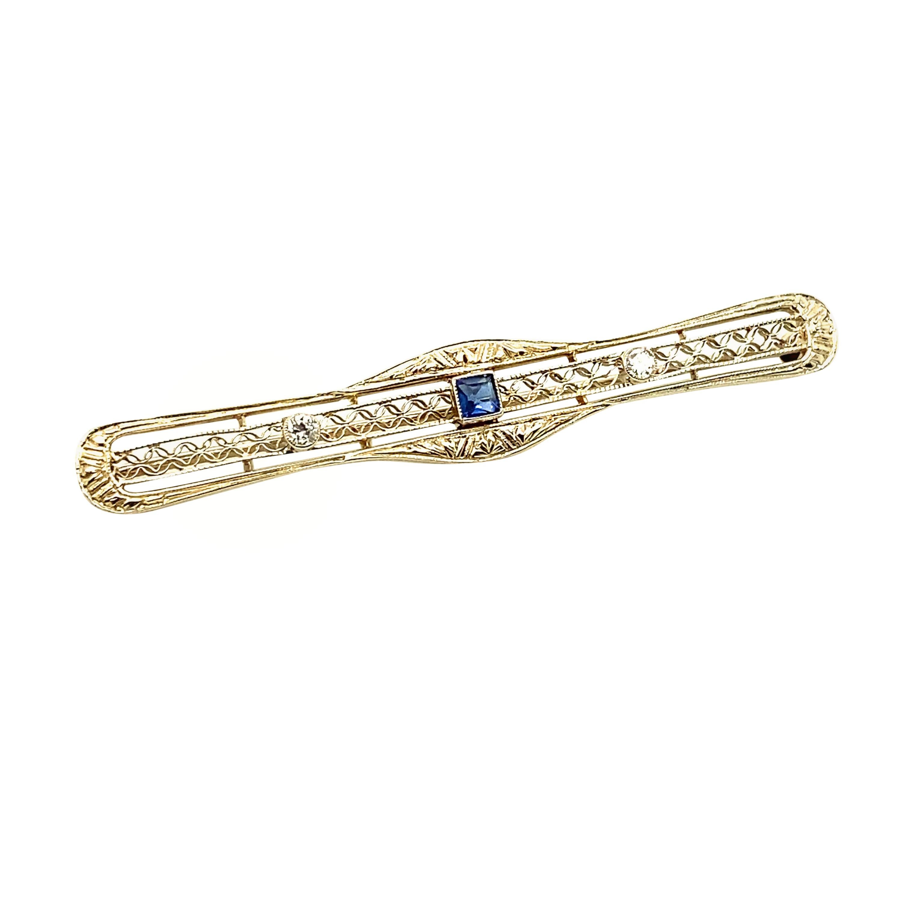 14kt Sapphire and Diamond Art Deco Pin