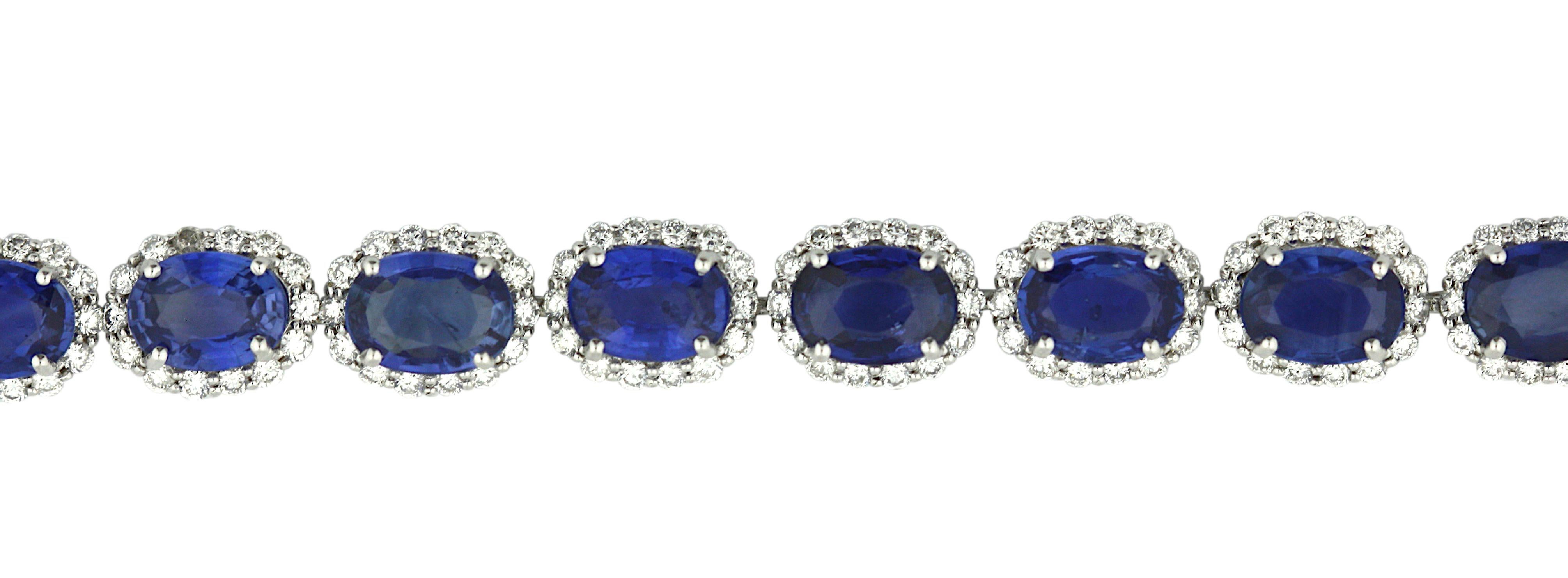 Round Cut 14Kt Sapphire and Diamond Bracelet