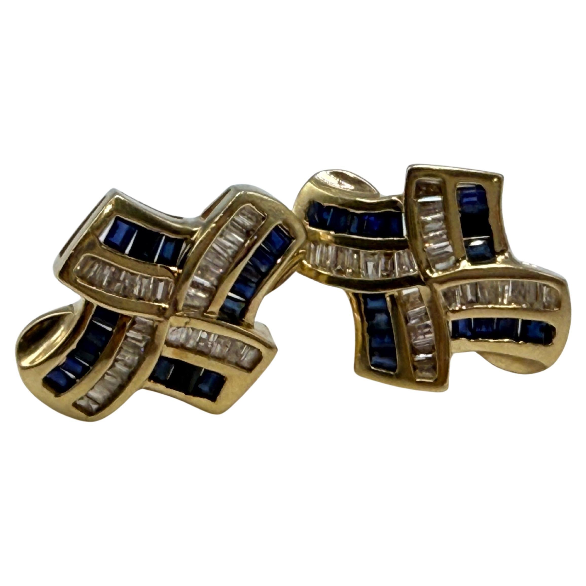 14KT Sapphire & Diamond cocktail earrings For Sale