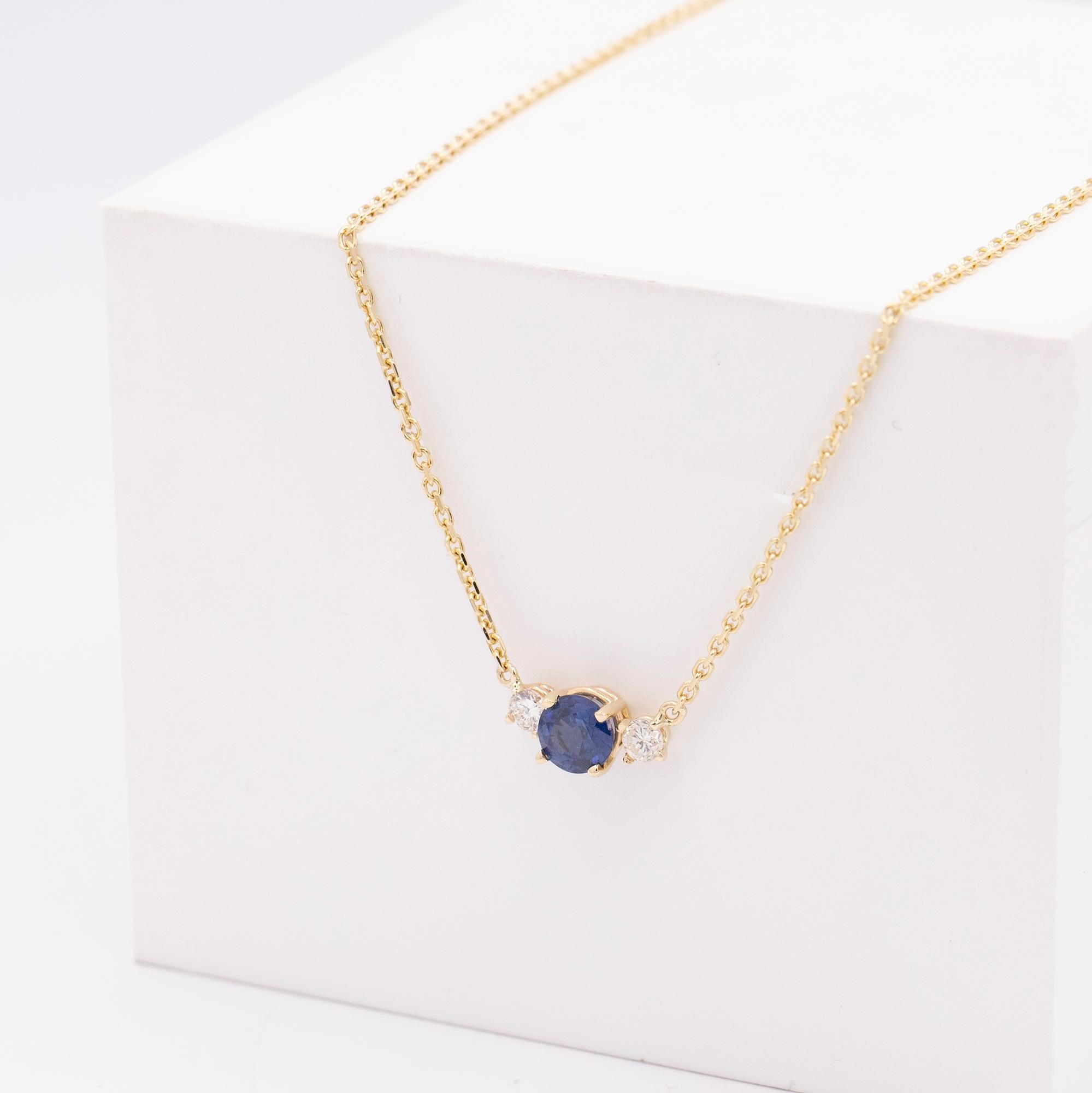 Modern 14kt Sapphire & Diamond Pendant Necklace