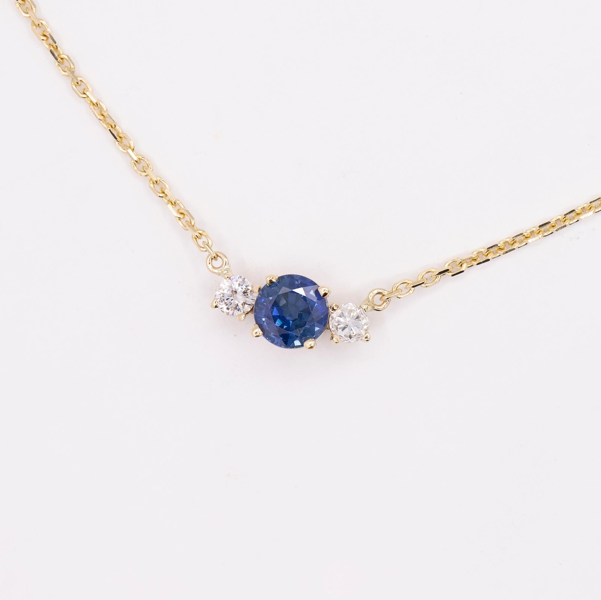 Round Cut 14kt Sapphire & Diamond Pendant Necklace
