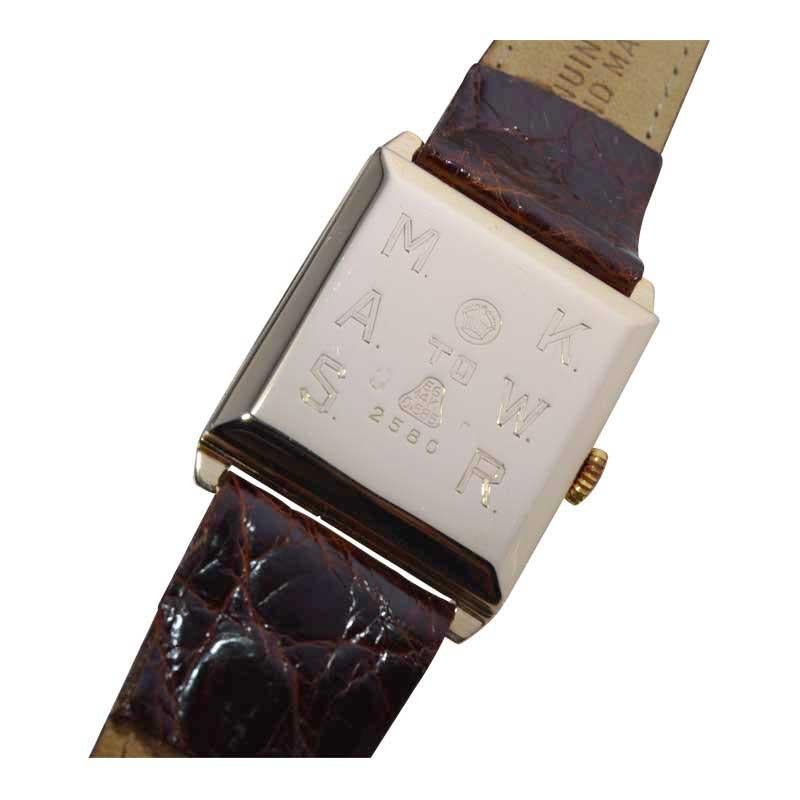 14Kt. Solid Gold Art Deco Tank Watch with Original Dial circa 1930's by Bucherer For Sale 4