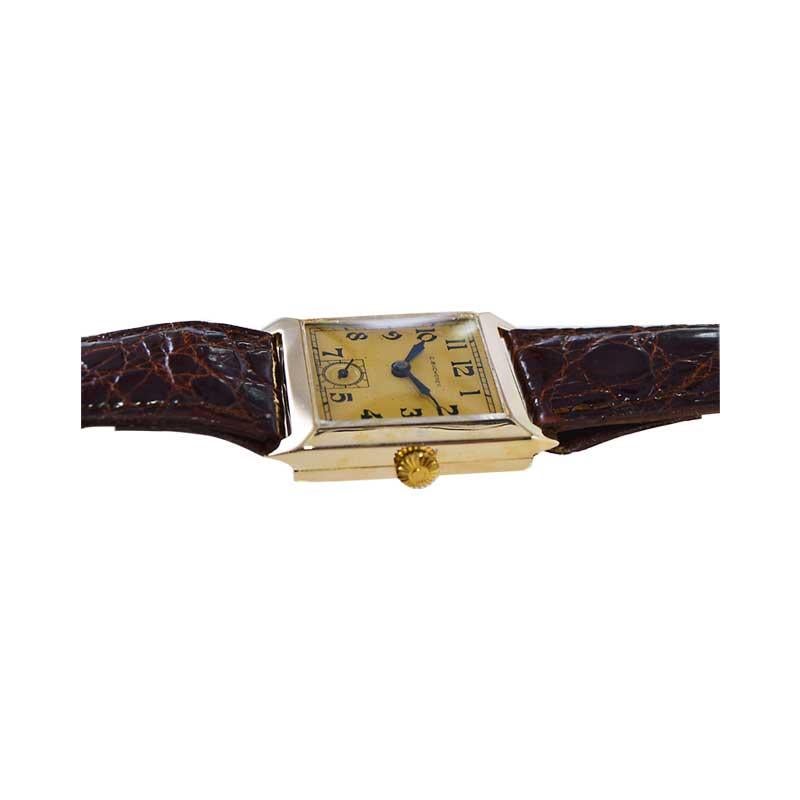14Kt. Solid Gold Art Deco Tank Watch with Original Dial circa 1930's by Bucherer For Sale 2