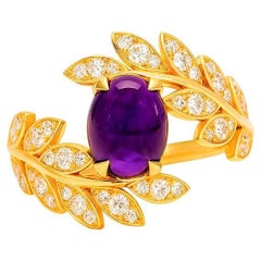 14kt solid gold ring with amethyst cabochon