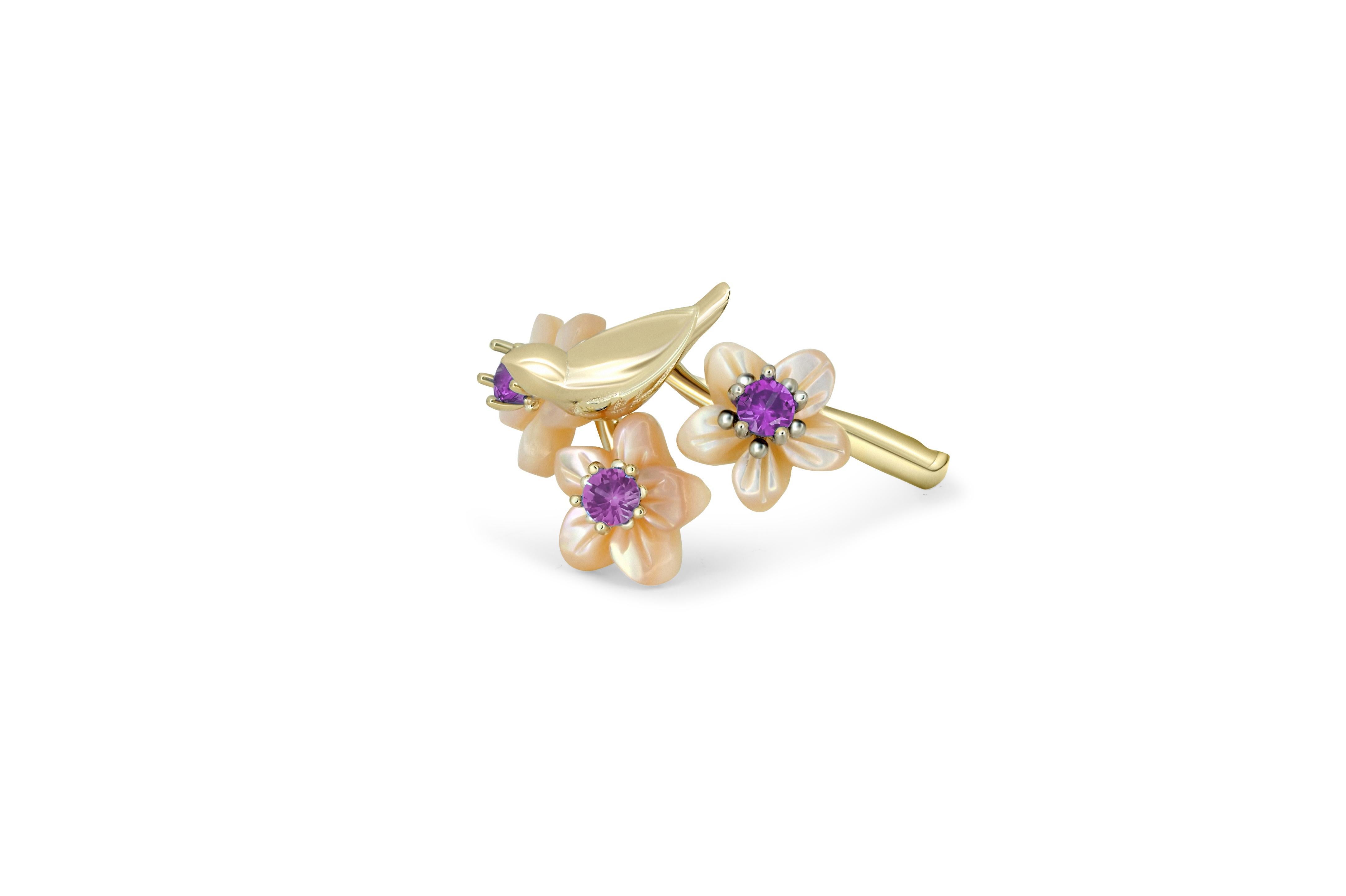 Im Angebot: Ring aus 14-karätigem massivem Gold mit runden Amethysten () 2